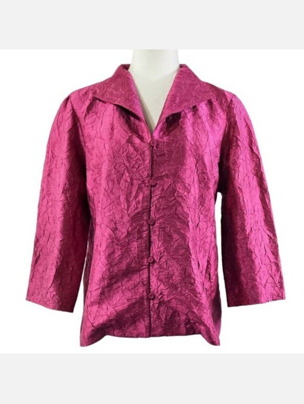Eileen Fisher Vibrant Fuschia Pink Crinkle Top Size L 100% Silk